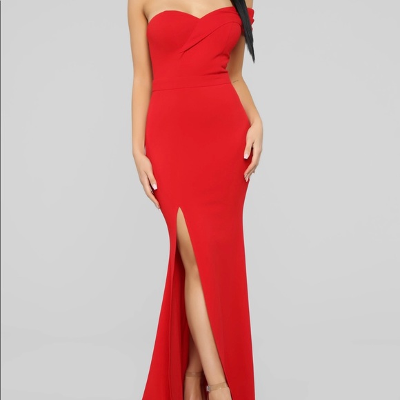 One Shoulder Mermaid Red Long Dress - Picture 1 of 7